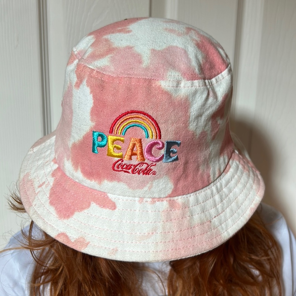 Coca-Cola Bucket Hat Pink & Cream “Peace” Rainbow